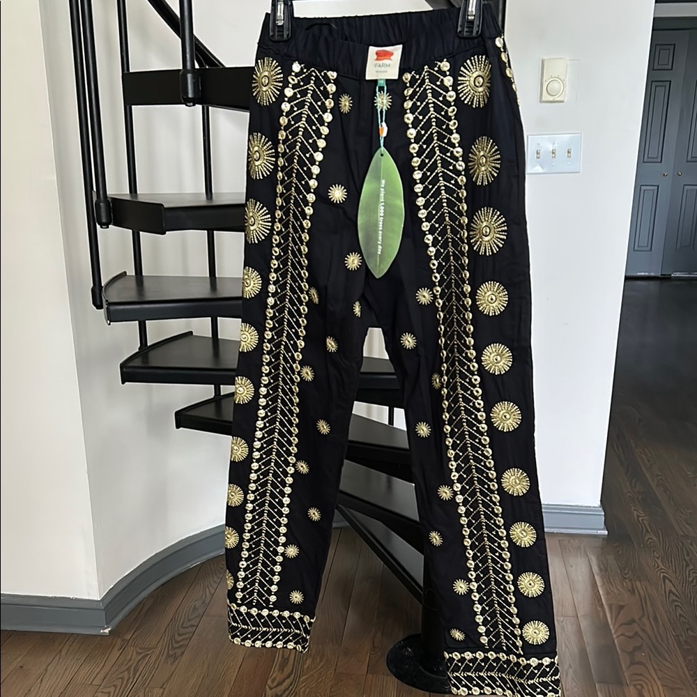 Embroidered Black and Gold Women’s Pants